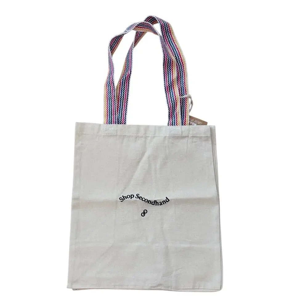Poshmark Canvas Tote Bag Shop Secondhand Rainbow Strap‎ Neutral Logo Shopper